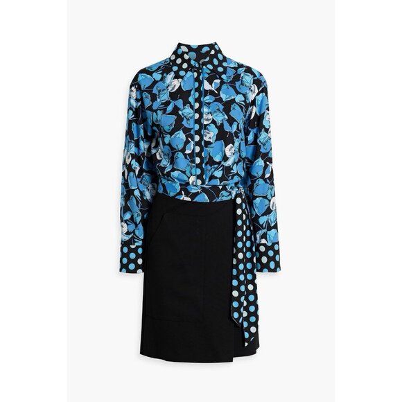 DIANE VON FURSTENBERG Olia Mixed Media Wrap Dress Blue Black Size XS - NWT $458 - Picture 2 of 9